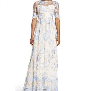 NWT ADRIANNA PAPELL EMBROIDERED MESH GOWN